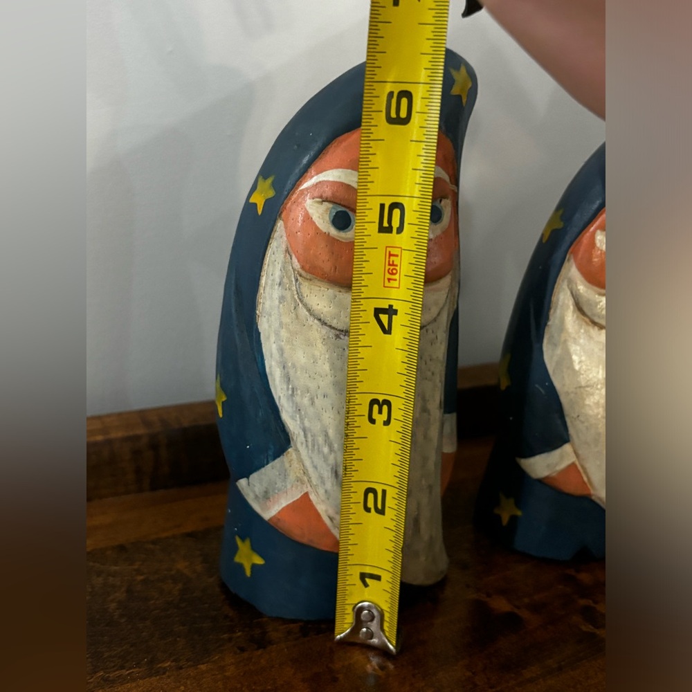 Santa Set of 2 Handcarved and Painted Blue Moon and Stars - Picture 2 of 6